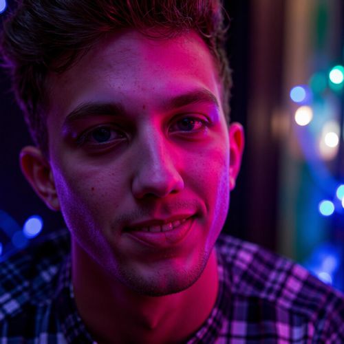 Showcase image for Night Out - Prompt: a photo of me MAN under neon lights, medium close-up, vibrant and energetic. MAN looking ready for a night on the town.
