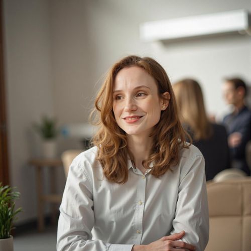Showcase image for CEO & Startup Founder - Prompt: a photo of me WOMAN at the head of a boardroom table, half body shot, looking like a decisive leader. WOMAN with a commanding presence.
