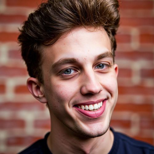 Showcase image for Comedic Shot - Prompt: a photo of me MAN, comedic actor headshot, medium close-up, with a wide, infectious laugh, bright lighting. MAN looking genuinely amused.
