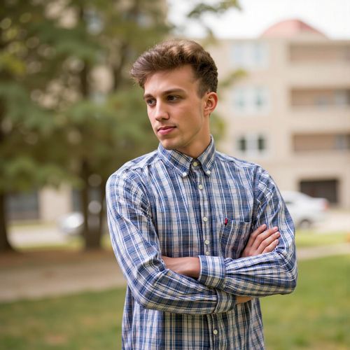 Showcase image for Candid Moment - Prompt: a photo of me MAN in a relaxed pose, half body shot, looking thoughtfully off-camera, yearbook candid style. MAN captured in a natural moment.
