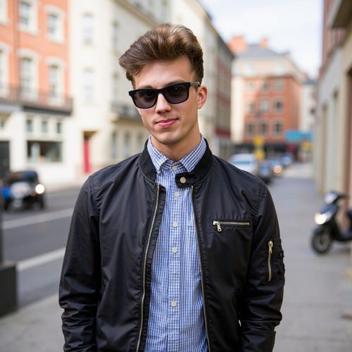 Showcase image for Candid Street Style - Prompt: a photo of me MAN as a celebrity spotted in candid street style, medium shot, wearing oversized sunglasses and a fashionable casual outfit, city street background. MAN looking effortlessly cool.