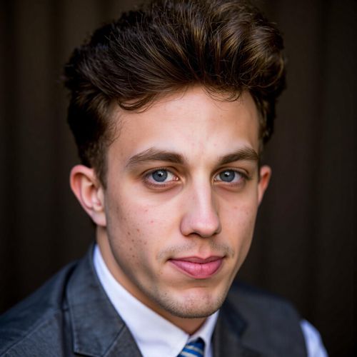 Showcase image for Iconic Portrait - Prompt: a photo of me MAN in a classic, iconic celebrity portrait style, close-up, simple background, focusing on expressive eyes and timeless appeal. MAN looking unforgettable.