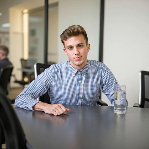 Showcase image for Meeting Ready - Prompt: a photo of me MAN seated at a conference table in a modern meeting room, medium shot, looking attentive. MAN making professional eye contact.