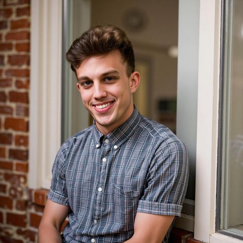 Showcase image for Casual Sweethearts - Prompt: a photo of me MAN in cozy, casual outfits, medium close-up, pre-wedding at-home style (e.g. by a window). MAN with a soft, loving smile.