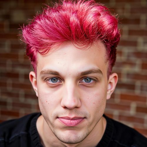 a photo of me MAN with vibrant, unnaturally colored hair and large expressive eyes, close-up. MAN looking like an anime protagonist.