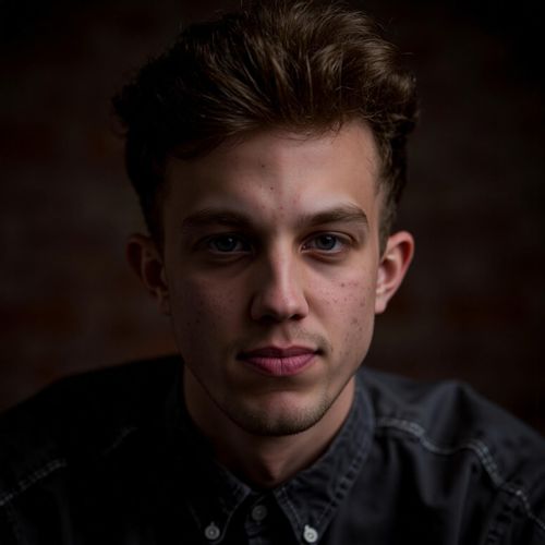 Showcase image for Dramatic Shot - Prompt: a photo of me MAN, dramatic actor headshot, close-up, conveying deep sorrow through the eyes, soft, moody lighting. MAN looking heartbroken.