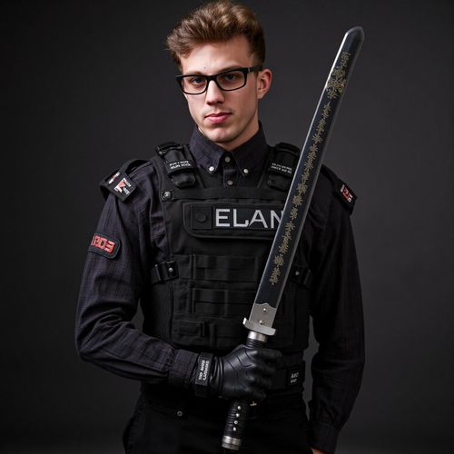 Showcase image for Street Samurai - Prompt: a photo of me MAN in tactical gear with cybernetic enhancements, half body shot, holding a high-tech katana. MAN looking ready for battle.