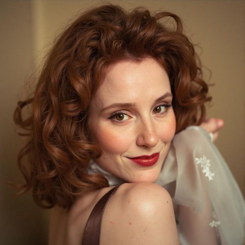 Showcase image for Hollywood Starlet - Prompt: a photo of me WOMAN evoking classic Hollywood glamour, medium close-up, wearing vintage-style evening clothes, soft focus. WOMAN with a timeless, elegant smile.