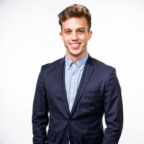 Showcase image for Modern Agent - Prompt: a photo of me MAN, modern real estate agent headshot, medium shot, stylish business casual attire, against a minimalist, bright background. MAN looking sharp and innovative.