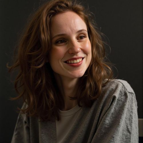 Showcase image for Post-Talk Power Shot - Prompt: a photo of me WOMAN backstage after a keynote, medium shot, looking confident and pleased, slight smile of accomplishment. WOMAN exuding success.