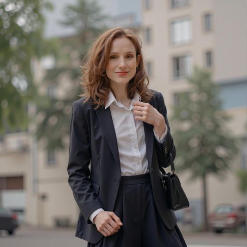 Showcase image for Future Leader - Prompt: a photo of me WOMAN in smart attire, medium shot, looking confident and determined, yearbook style. WOMAN with a strong, assured gaze.