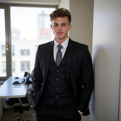 Showcase image for Modern Crime Boss - Prompt: a photo of me MAN as a modern crime boss, medium shot, wearing an expensive, tailored contemporary suit, in a sleek, minimalist office. MAN looking sophisticated and ruthless.