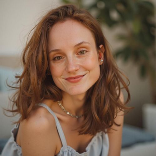Showcase image for Professional Headshots - Prompt: a photo of me WOMAN with a genuine, warm smile, medium close-up shot, soft, inviting lighting. WOMAN looking directly at the camera, exuding kindness.