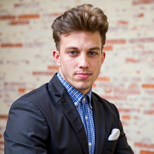 Showcase image for Success Portrait - Prompt: a photo of me MAN for a magazine cover, half body shot, looking powerful and successful. MAN with a direct, confident gaze.