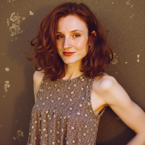 a photo of me WOMAN in artistic attire, medium close-up shot, against a textured unique background, showing individuality. WOMAN with an engaging, creative expression.