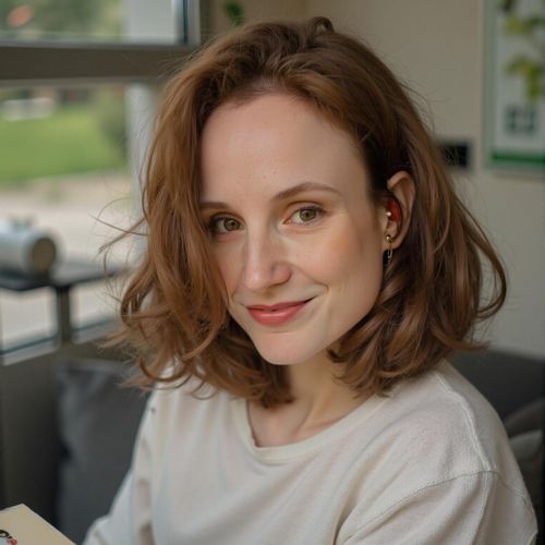 Showcase image for Yearbook - Prompt: a photo of me WOMAN with a book subtly in hand, medium close-up, academic achiever yearbook photo. WOMAN looking intelligent and focused.
