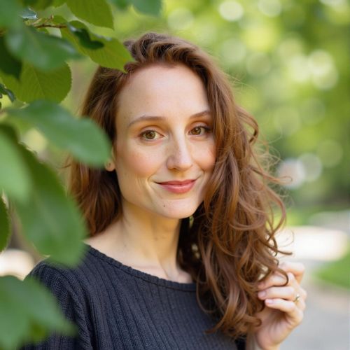 Showcase image for Local Expert - Prompt: a photo of me WOMAN, real estate agent headshot, medium shot, with a subtly blurred background of a charming local park. WOMAN looking like a community expert.