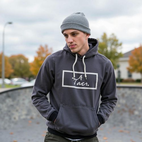 Showcase image for Skater Style - Prompt: a photo of me MAN in skater-style clothing (e.g. hoodie, beanie), half body shot, at a skatepark. MAN looking cool and relaxed.