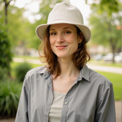 Showcase image for Local Expert - Prompt: a photo of me WOMAN, real estate agent headshot, medium shot, with a subtly blurred background of a charming local park. WOMAN looking like a community expert.
