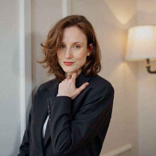 Showcase image for Future Leader - Prompt: a photo of me WOMAN in smart attire, medium shot, looking confident and determined, yearbook style. WOMAN with a strong, assured gaze.