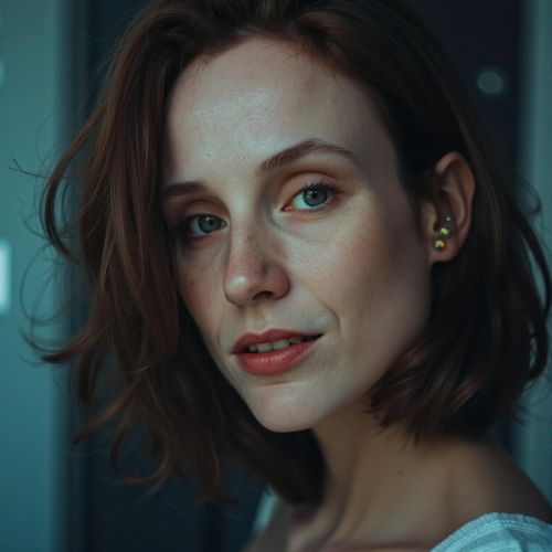 Showcase image for Cyborg - Prompt: a close-up portrait of me WOMAN with subtle cybernetic implants on their face, looking powerful. WOMAN with glowing optic nerves.