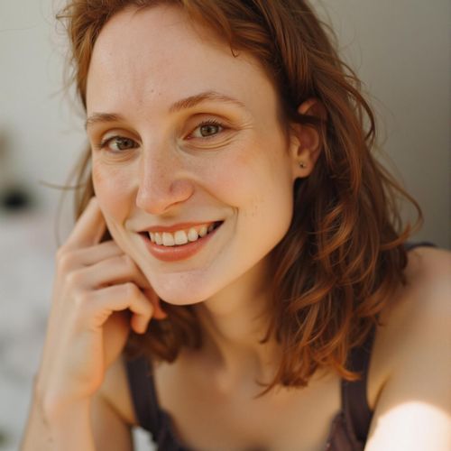 a photo of me WOMAN with a genuine, warm smile, medium close-up shot, soft, inviting lighting. WOMAN looking directly at the camera, exuding kindness.