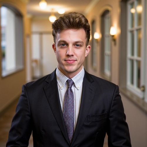 Showcase image for Luxury Properties - Prompt: a photo of me MAN, luxury real estate agent headshot, medium shot, wearing elegant, high-end business attire, in a very upscale interior setting (blurred). MAN looking sophisticated.