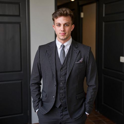 Showcase image for Modern Crime Boss - Prompt: a photo of me MAN as a modern crime boss, medium shot, wearing an expensive, tailored contemporary suit, in a sleek, minimalist office. MAN looking sophisticated and ruthless.