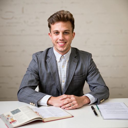 Showcase image for My Desk Shot - Prompt: a photo of me MAN seated at their clean, organized desk, medium shot, looking directly at the camera. MAN looking focused and efficient.