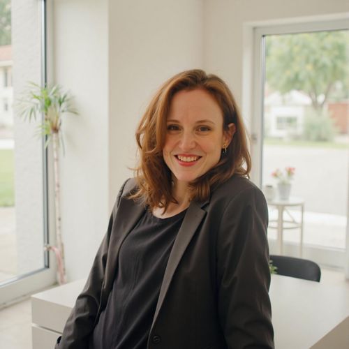 Showcase image for First-Time Buyer Friendly - Prompt: a photo of me WOMAN, friendly real estate agent, medium shot, exceptionally warm and reassuring smile, soft lighting. WOMAN looking very approachable.