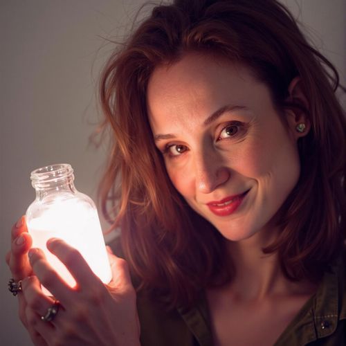 Showcase image for Mystical & Esoteric - Prompt: a photo of me WOMAN holding a glowing crystal, close-up, with a look of wonder. WOMAN with a magical aura.